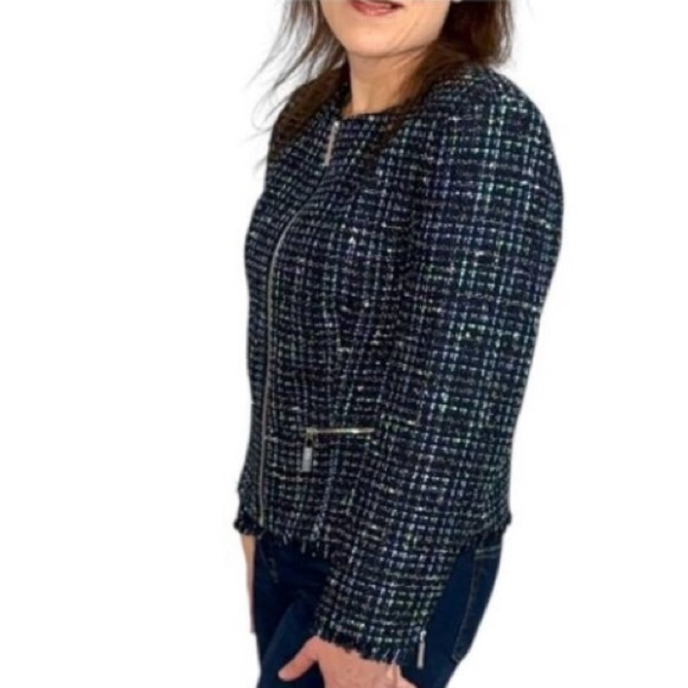 NWT Ted Baker Blazer - Size 8 - Teal Tweed w/ Zipper Details - Picture 6 of 16